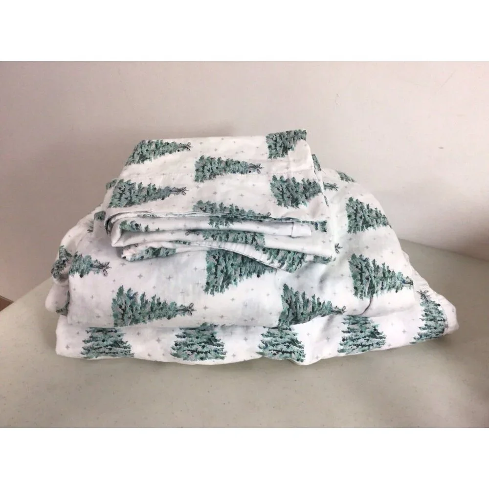 The Farmhouse Rachel Ashwell Double Sheet Set Green Pine Trees